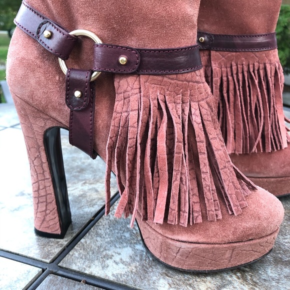 Just Cavelli Yoda 17 Fringe Platform Suede Heeled Boots - Picture 4 of 12